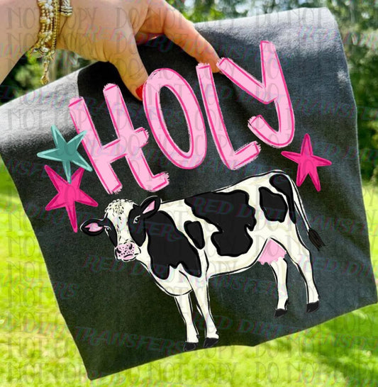 Holy Cow DTF Transfer, Funny Cow Shirt Design, Western Farm Animal Transfer, Trendy Boutique Graphic, Ready to Press Print