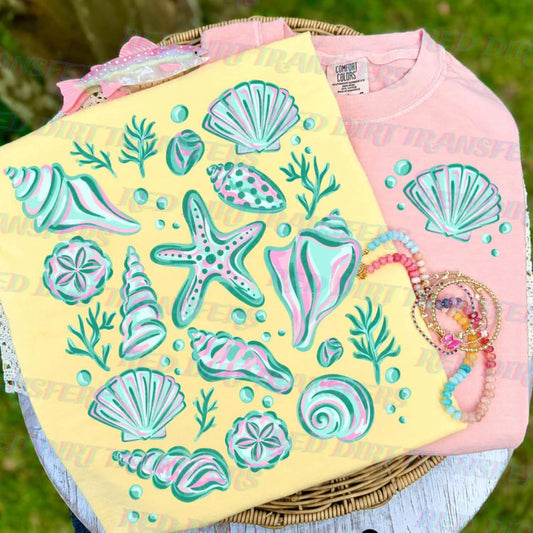 Coastal Seashell DTF Transfer | Beachy Shell Shirt Transfer | Preppy Summer Graphic Tee Design | Starfish Ocean Ready to Press