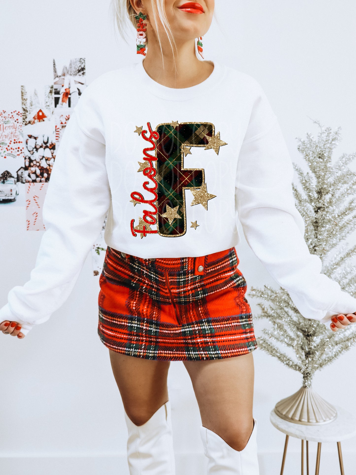 Falcons Christmas Plaid Mascot DTF Transfer | Trendy School Spirit DTF Transfer | High Quality Image Transfers | Ready to Press | Instant Peel