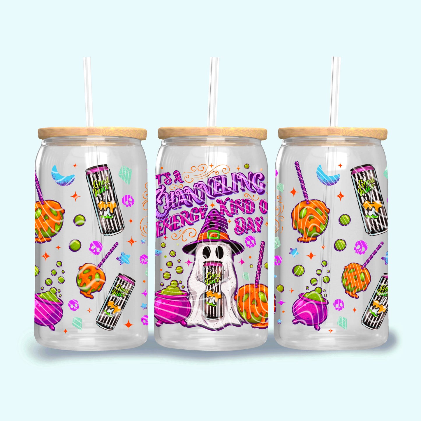 It's a Channeling Energy Kinda Day UV DTF Libbey Transfer | Trendy Horror Characters Libbey Wrap | Ready to Transfer | High Quality | Waterproof UV Transfer