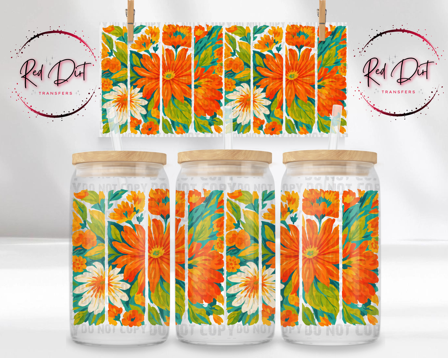 Floral Fence UV DTF Transfer, Rustic Wildflower Cup Wrap, 16 oz Libbey Glass Can Wrap, Hand Painted Floral Panel Decal, Boho Country Wrap