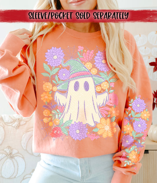 Floral Ghost DTF Transfer | Trendy Halloween DTF Transfer | Ready to Press | High Quality DTF Transfers | Fast Shipping