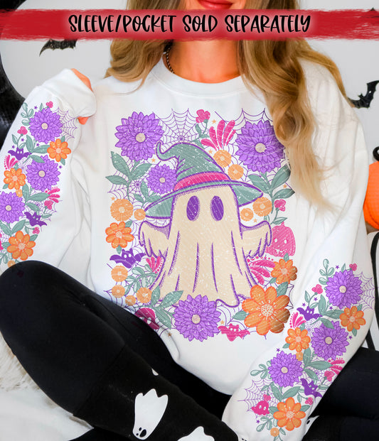 Floral Ghost DTF Transfer | Trendy Halloween DTF Transfer | Ready to Press | High Quality DTF Transfers | Fast Shipping