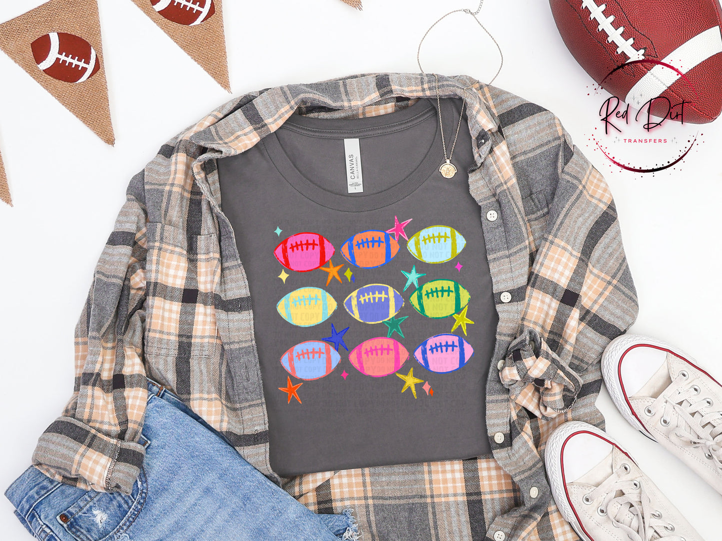 Colorful Football Pattern DTF Transfer | Retro Football Game Day Heat Transfer | Ready to Press