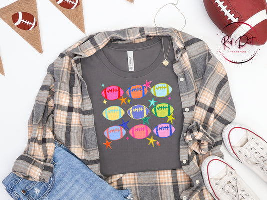 Colorful Football Pattern DTF Transfer | Retro Football Game Day Heat Transfer | Ready to Press