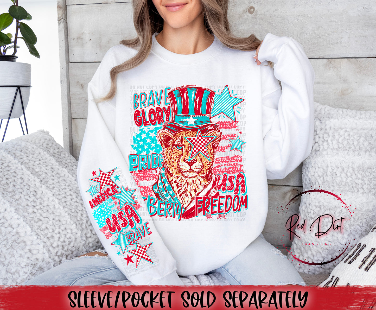 Freedom USA DTF Transfer | Patriotic Leopard Design | 4th of July Shirt Transfer | Red White Blue America Graphic