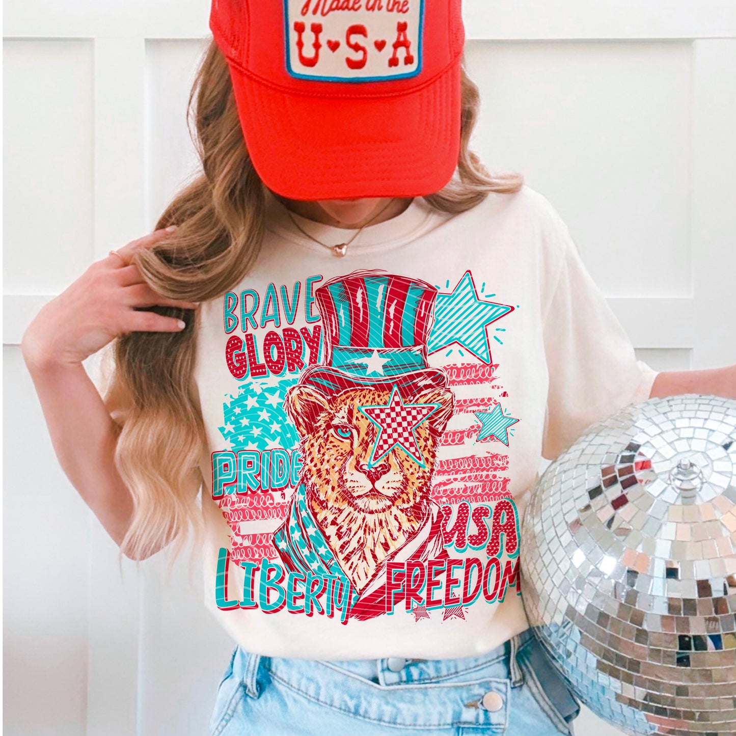Freedom USA DTF Transfer | Patriotic Leopard Design | 4th of July Shirt Transfer | Red White Blue America Graphic