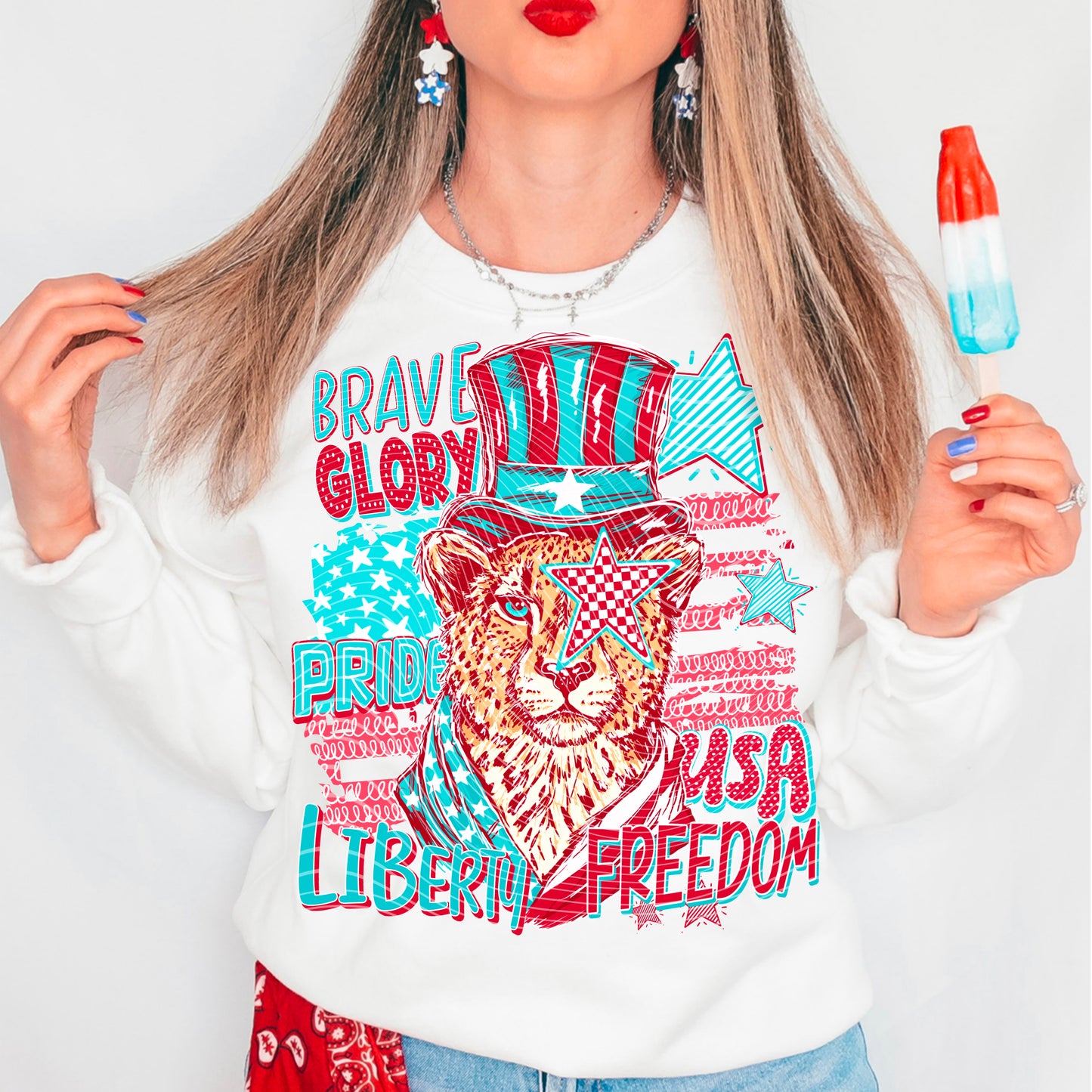 Freedom USA DTF Transfer | Patriotic Leopard Design | 4th of July Shirt Transfer | Red White Blue America Graphic
