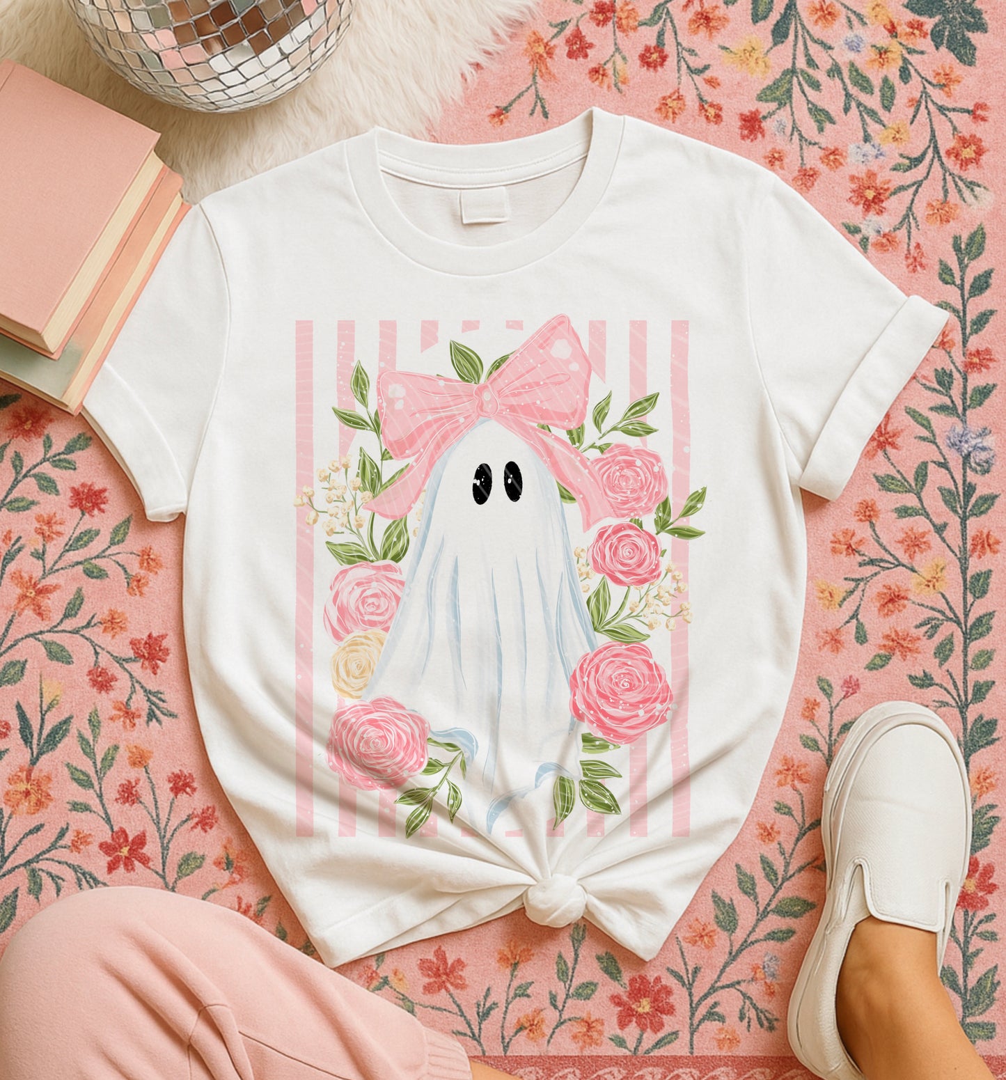 Pink Coquette Ghost DTF Transfer | Cute Floral Ghost Heat Transfer | Bow Ghost Ready to Press Transfer | Halloween DTF