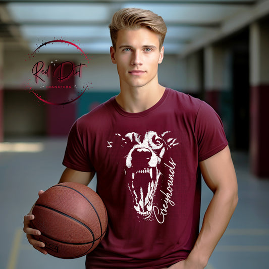 Aggressive Greyhound Mascot DTF Transfer, School Spirit Mascot Transfer, Sports Team Greyhound Design, Ready To Press Mascot Transfer