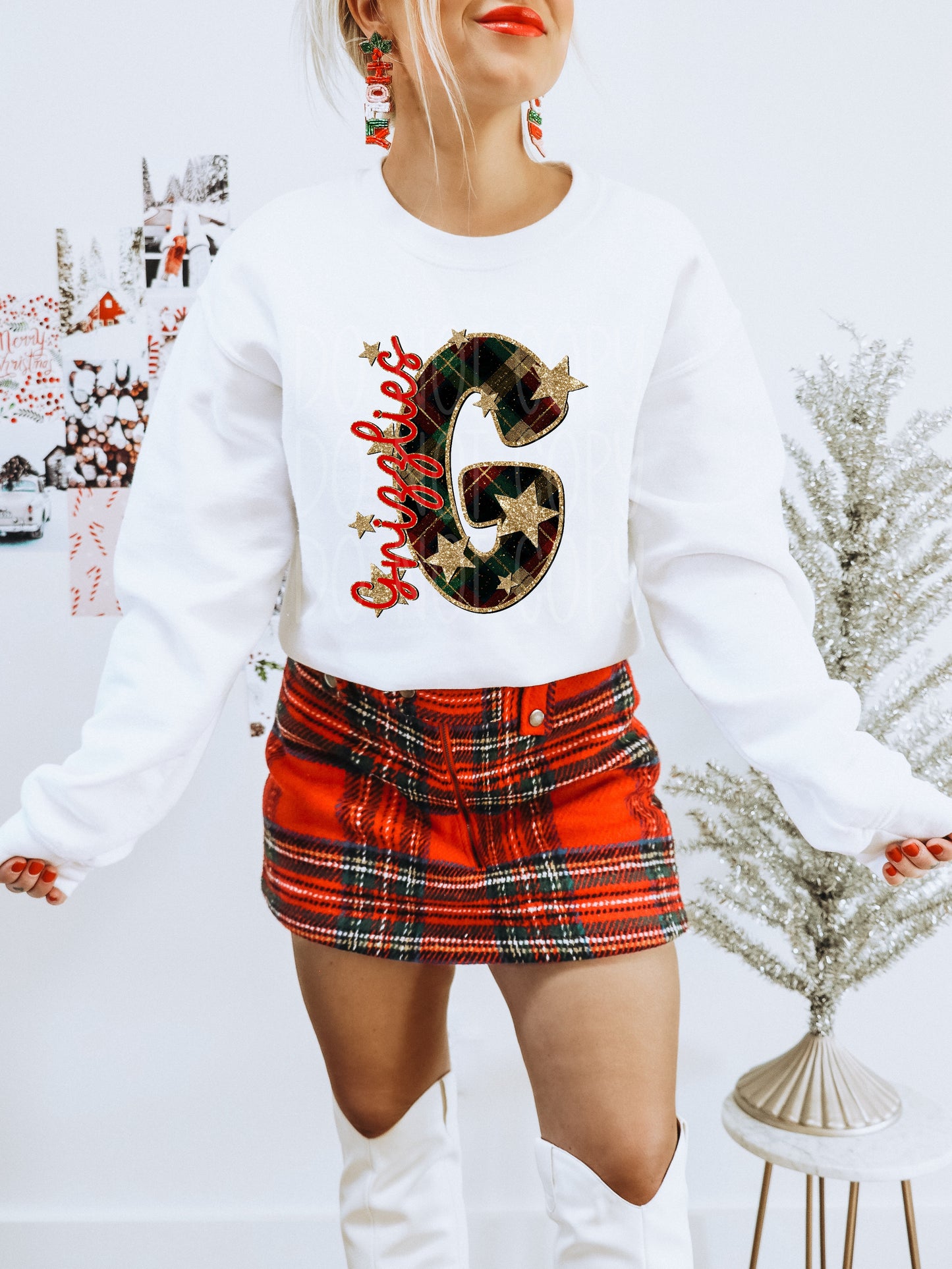 Grizzlies Christmas Plaid Mascot DTF Transfer | Trendy School Spirit DTF Transfer | High Quality Image Transfers | Ready to Press | Instant Peel