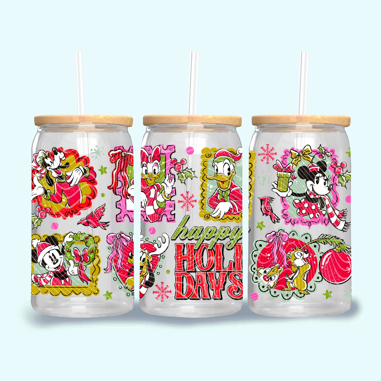 Happy Holidays UV DTF Libbey Transfer | Trendy Christmas Libbey Wrap | Ready to Transfer | High Quality | Waterproof UV Transfer