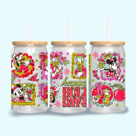 Happy Holidays UV DTF Libbey Transfer | Trendy Christmas Libbey Wrap | Ready to Transfer | High Quality | Waterproof UV Transfer