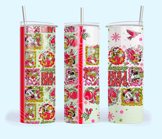 Happy Holidays Insulated Tumbler with Plastic Lid and Sealed Reusable Straw | Trendy Movie Cup | Hot/Cold Tumbler