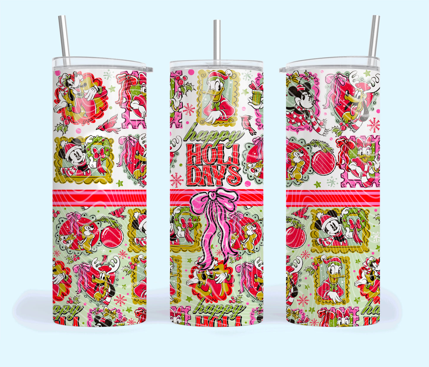 Happy Holidays Insulated Tumbler with Plastic Lid and Sealed Reusable Straw | Trendy Christmas Cup | Hot/Cold Tumbler