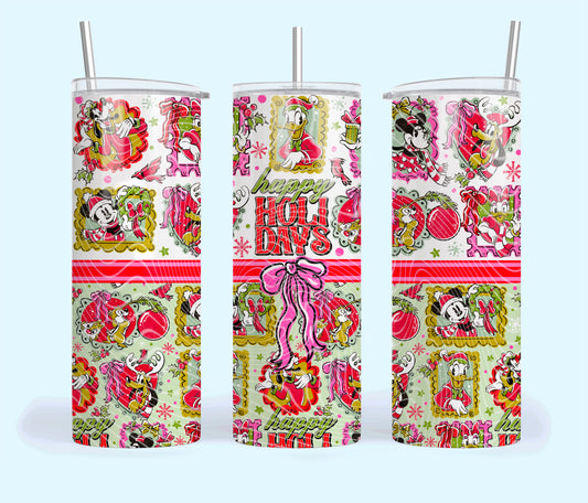 Happy Holidays Insulated Tumbler with Plastic Lid and Sealed Reusable Straw | Trendy Christmas Cup | Hot/Cold Tumbler