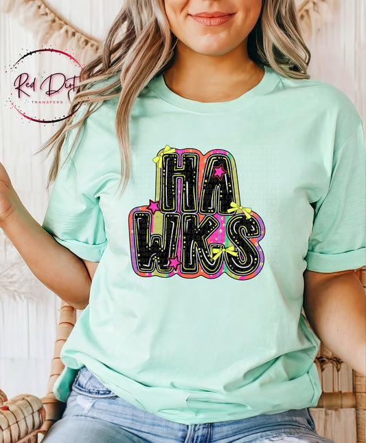 Retro Hawks Mascot T-Shirt | School Spirit Game Day Tee | Colorful School Pride Shirt