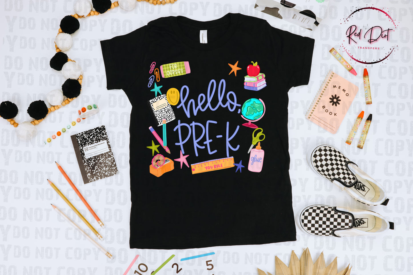 Hello Pre- K purple DTF Transfer, Back To School Heat Transfer, School Supplies Teacher Student Transfer