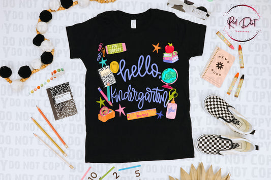 Hello Kindergarten purple DTF Transfer, Back To School Heat Transfer, School Supplies Teacher Student Transfer