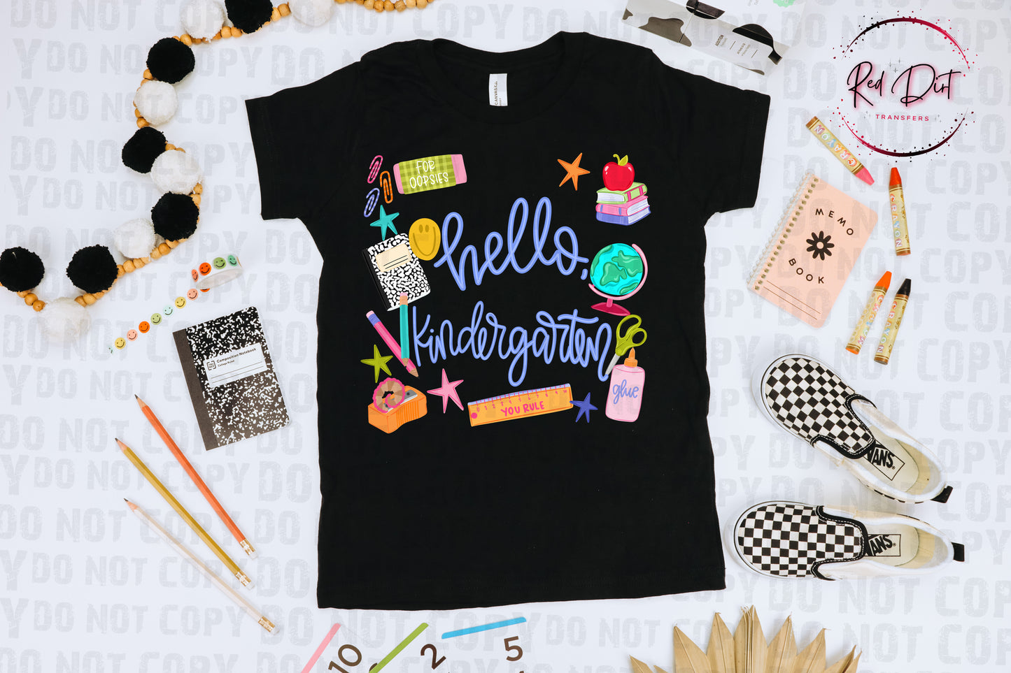 Hello Kindergarten Blue DTF Transfer, Back To School Heat Transfer, School Supplies Teacher Student Transfer (Copy)