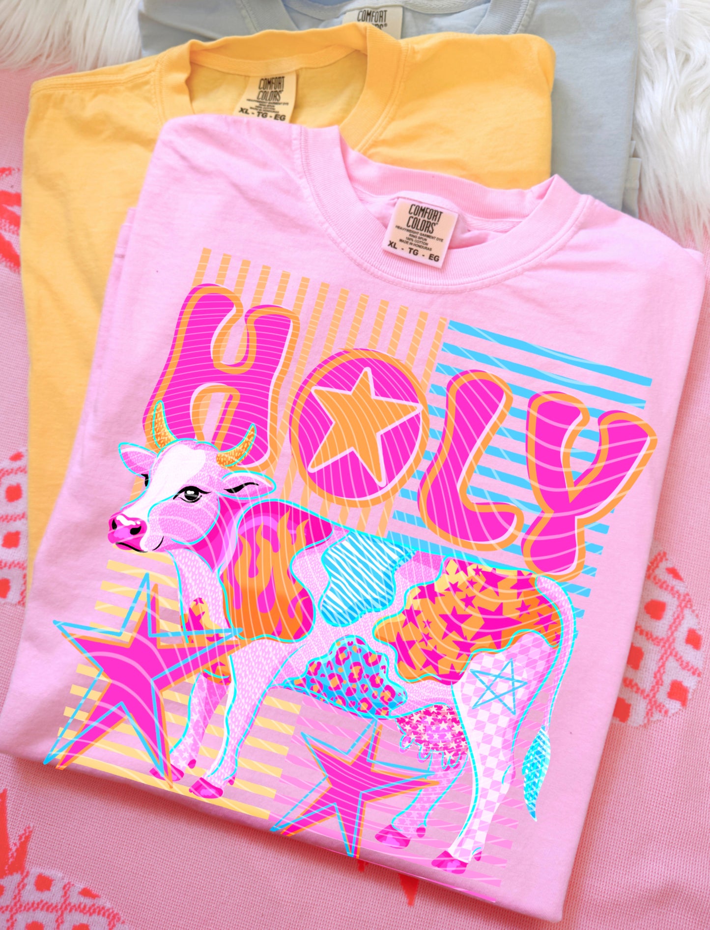 Holy Cow DTF Transfer | Retro Cowgirl Transfer | Colorful Western Cow Print | Boutique Shirt Transfer