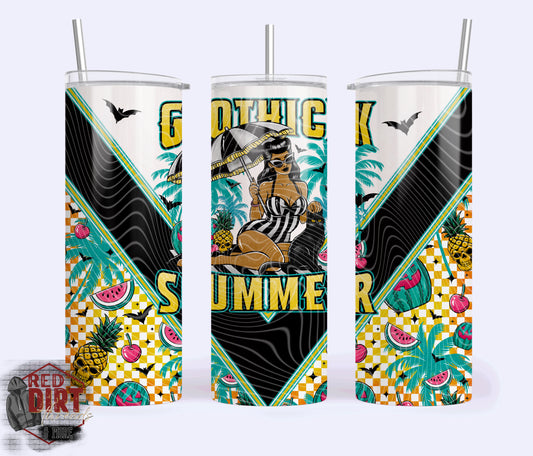 Gothic Summer Insulated Tumbler with Plastic Lid and Sealed Reusable Straw | Trendy Summer Cup | Hot/Cold Tumbler
