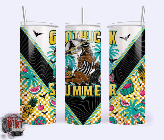 Gothic Summer Insulated Tumbler with Plastic Lid and Sealed Reusable Straw | Trendy Summer Cup | Hot/Cold Tumbler