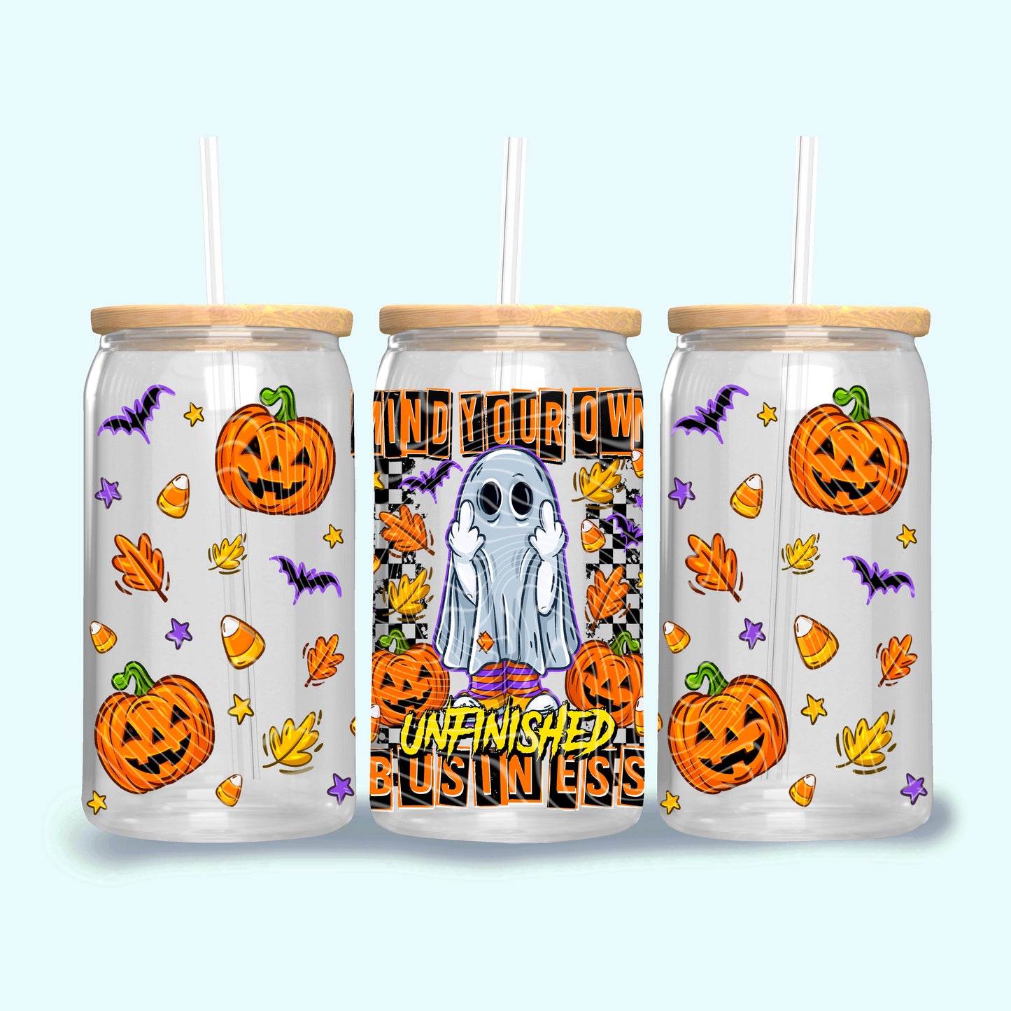 Mind Your Own Unfinished Business UV DTF Libbey Transfer | Trendy Halloween Libbey Wrap | Ready to Transfer | High Quality | Waterproof UV Transfer