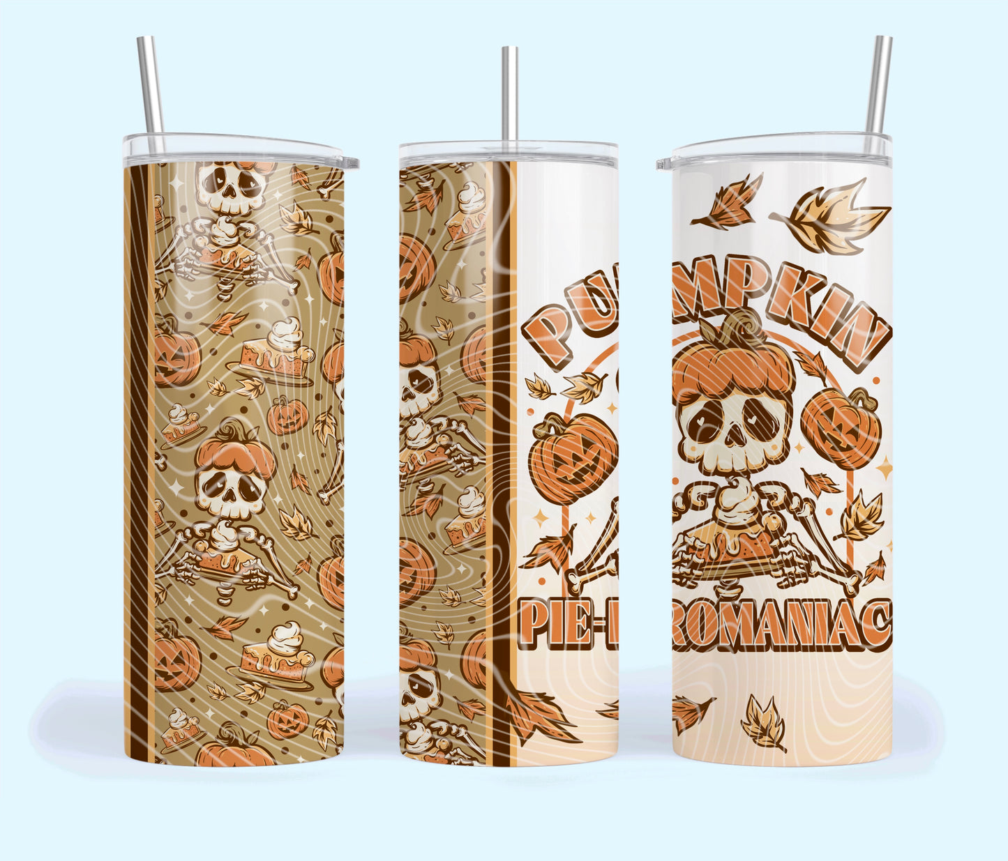 Pumpkin Pie-Romaniac Insulated Tumbler with Plastic Lid and Sealed Reusable Straw | Trendy Halloween Cup | Hot/Cold Tumbler