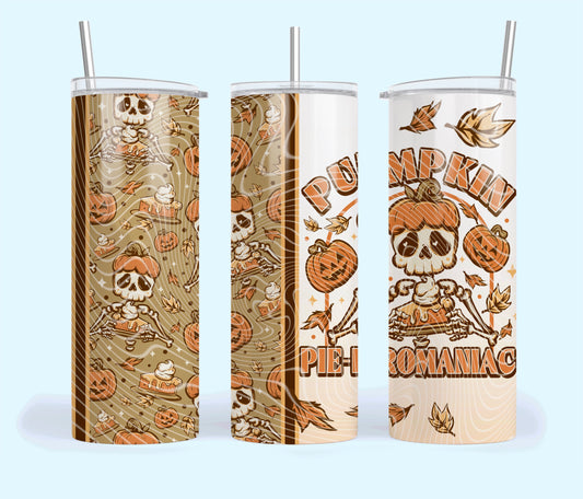 Pumpkin Pie-Romaniac Insulated Tumbler with Plastic Lid and Sealed Reusable Straw | Trendy Halloween Cup | Hot/Cold Tumbler