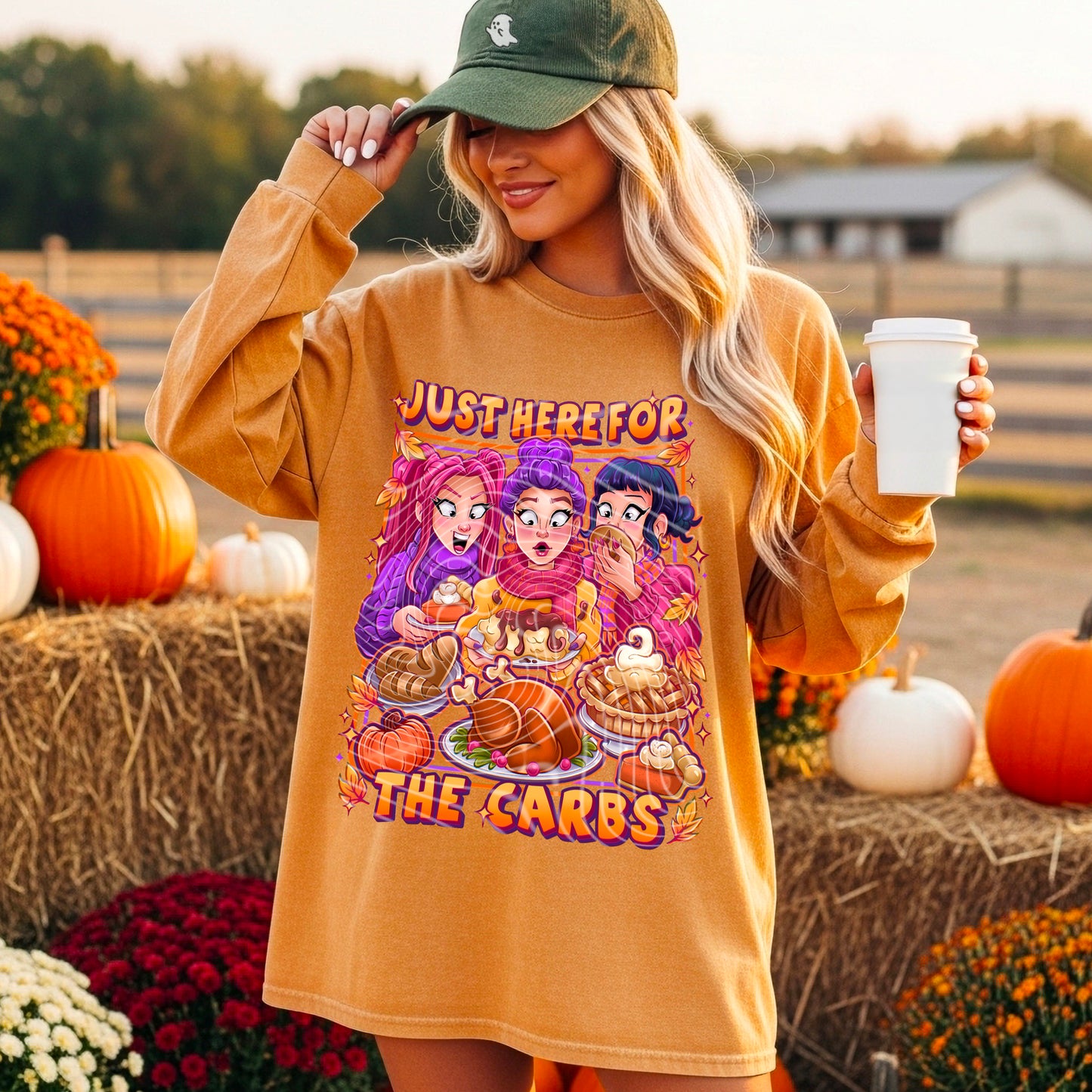 Just Here For The Carbs DTF Transfer | Trendy Thanksgiving DTF Transfer | High Quality Image Transfers | Ready to Press | Instant Peel