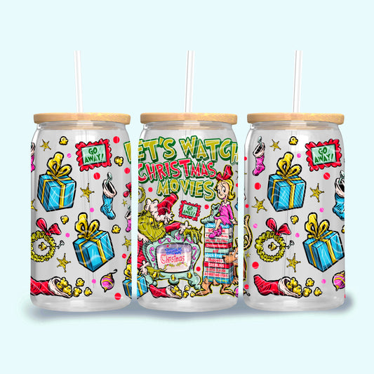 Let's Watch Christmas Movies UV DTF Libbey Transfer | Trendy Christmas Libbey Wrap | Ready to Transfer | High Quality | Waterproof UV Transfer