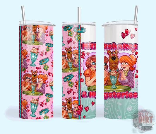 Milkshakes and Mysteries Insulated Tumbler with Plastic Lid and Sealed Reusable Straw | Trendy Throwback Cup | Hot/Cold Tumbler