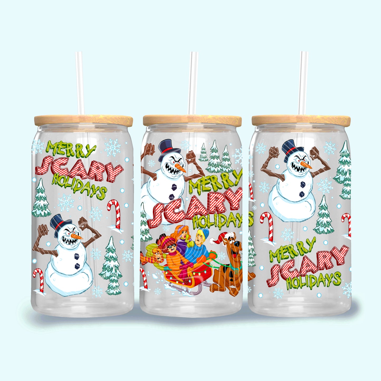 Merry Scary Holidays UV DTF Libbey Transfer | Trendy Christmas Libbey Wrap | Ready to Transfer | High Quality | Waterproof UV Transfer