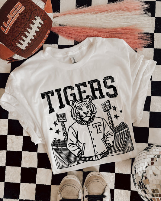 Tigers Letterman Mascot T-Shirt | Trendy School Spirit Shirt | Fast Shipping | Super Soft Shirts for Men/Women/Kid's