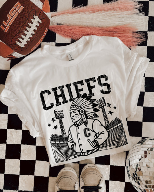 Chiefs Letterman Mascot T-Shirt | Trendy School Spirit Shirt | Fast Shipping | Super Soft Shirts for Men/Women/Kid's