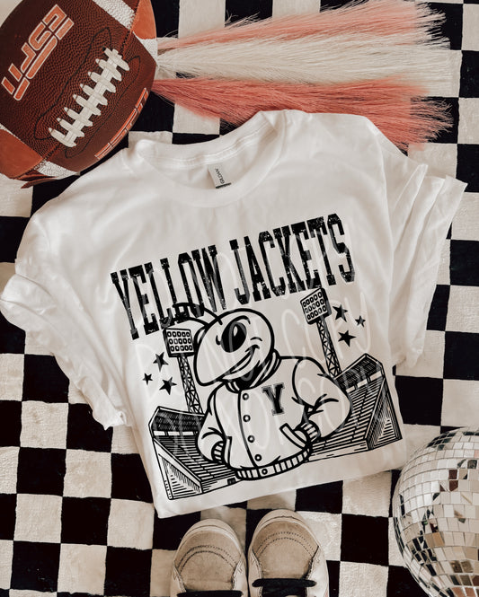 Yellow Jackets Letterman Mascot T-Shirt | Trendy School Spirit Shirt | Fast Shipping | Super Soft Shirts for Men/Women/Kid's