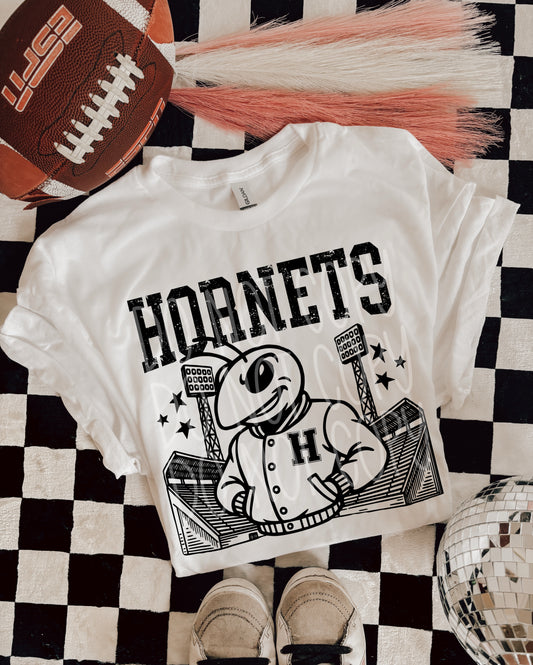 Hornets Letterman Mascot T-Shirt | Trendy School Spirit Shirt | Fast Shipping | Super Soft Shirts for Men/Women/Kid's