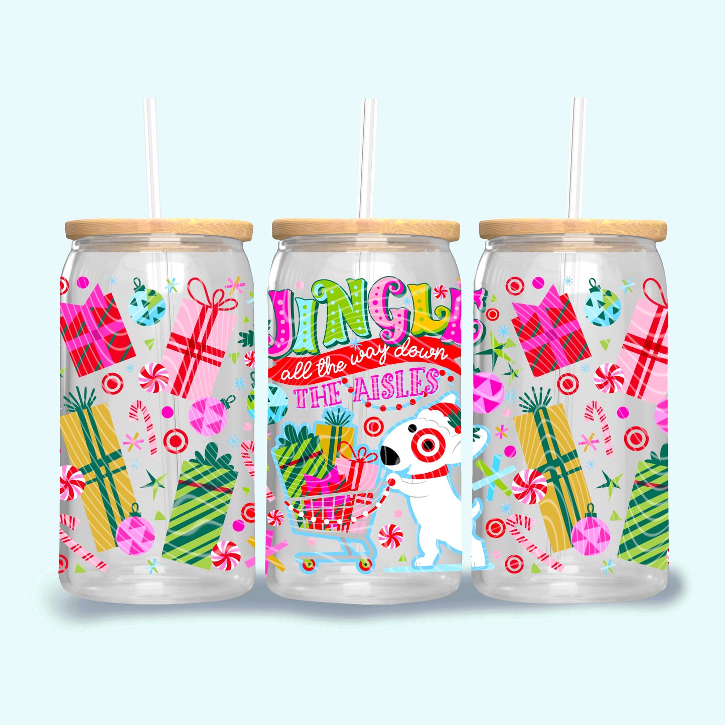 Jingle All The Way Down The Aisles UV DTF Libbey Transfer | Trendy Christmas Libbey Wrap | Ready to Transfer | High Quality | Waterproof UV Transfer