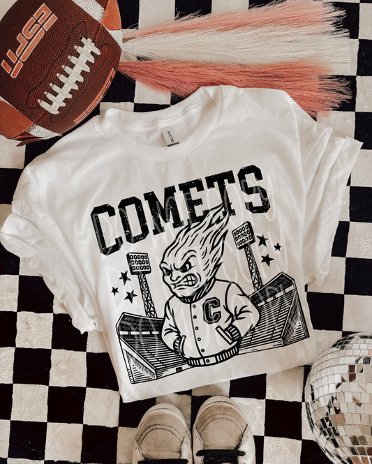 Comets Letterman Mascot DTF Transfer | Trendy School Spirit DTF Transfer | High Quality Image Transfers | Ready to Press | Instant Peel