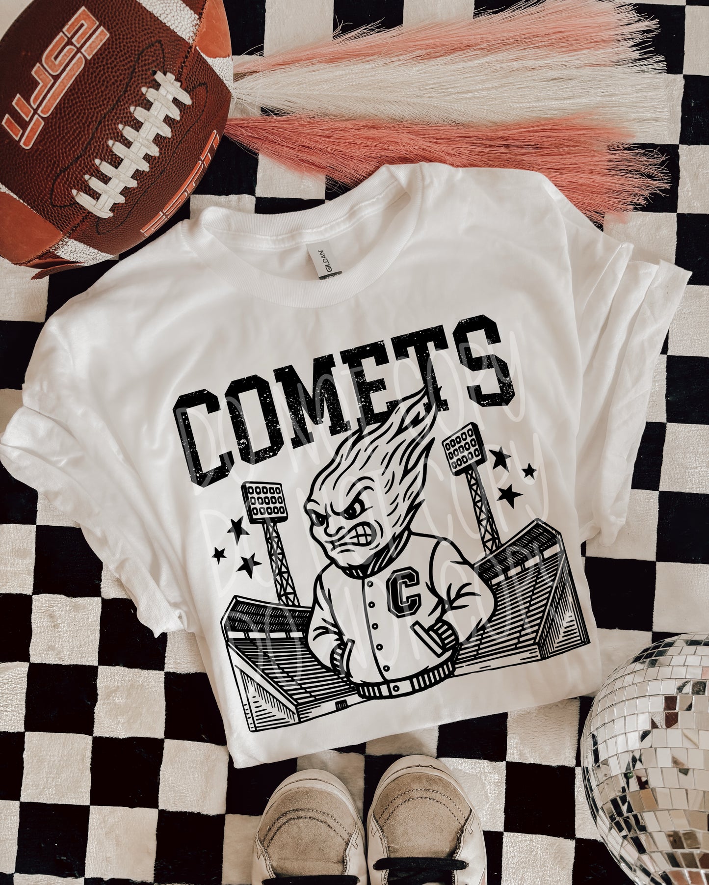 Comets Letterman Mascot T-Shirt | Trendy School Spirit Shirt | Fast Shipping | Super Soft Shirts for Men/Women/Kid's