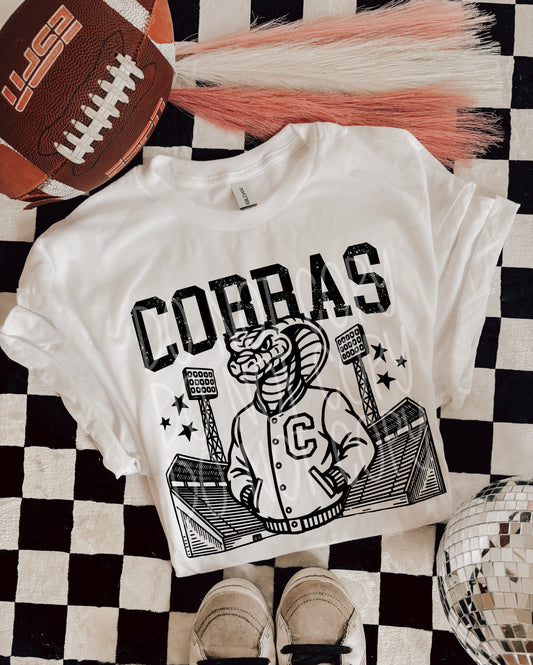 Cobras Letterman Mascot DTF Transfer | Trendy School Spirit DTF Transfer | High Quality Image Transfers | Ready to Press | Instant Peel