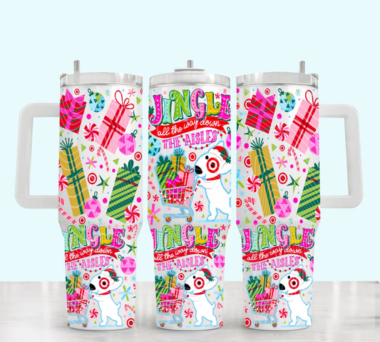 Jingle All The Way Down The Aisles UV DTF 40oz Tumbler Transfer | Trendy Christmas Tumbler Wrap | Ready to Transfer | High Quality | Waterproof UV Transfer