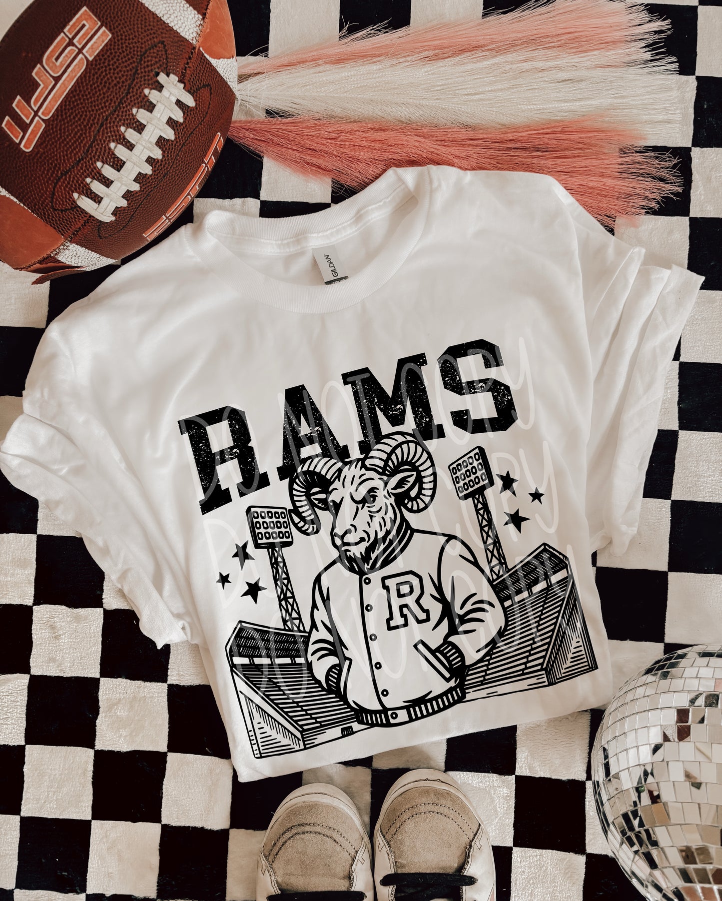 Rams Letterman Mascot T-Shirt | Trendy School Spirit Shirt | Fast Shipping | Super Soft Shirts for Men/Women/Kid's