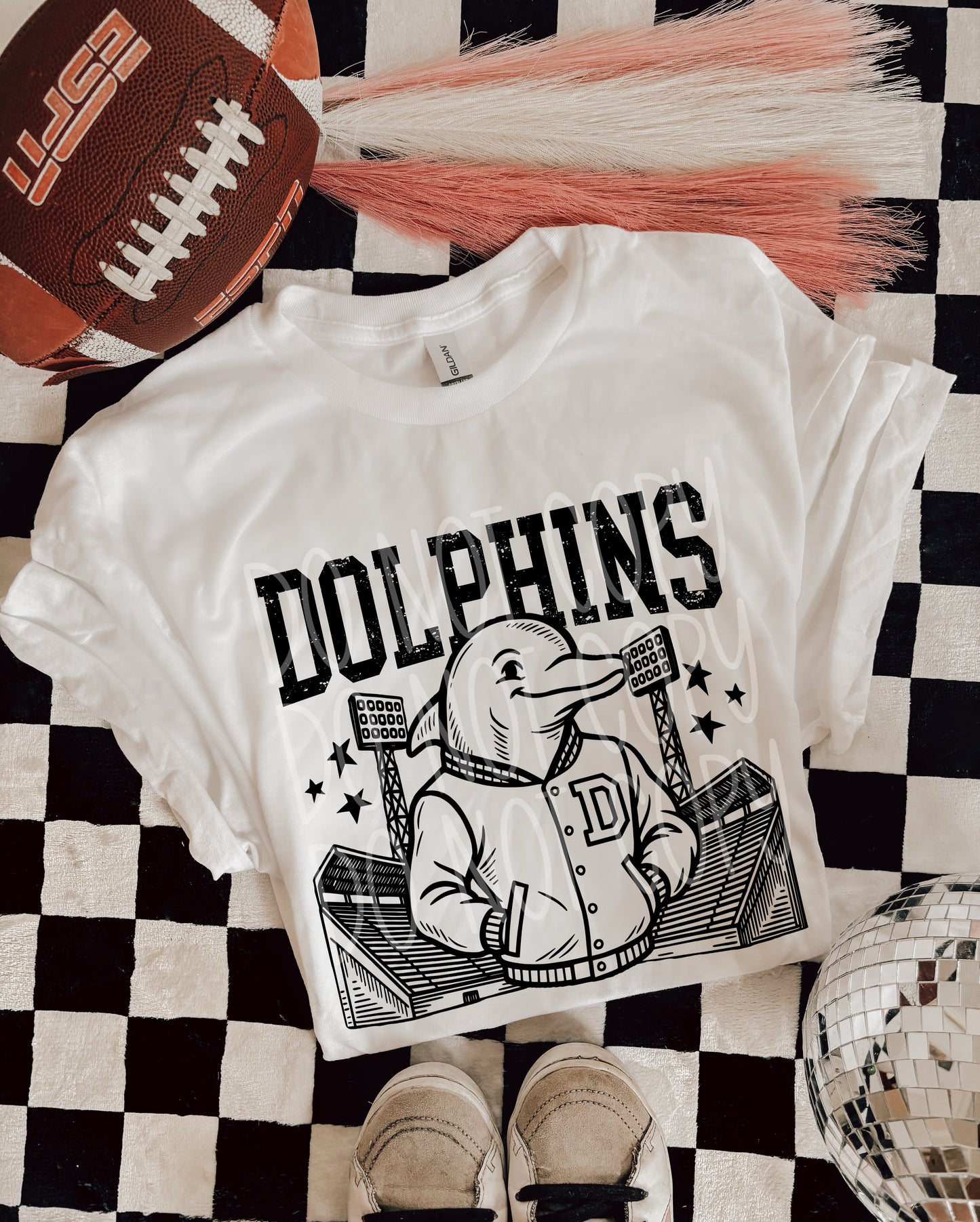Dolphins Letterman Mascot DTF Transfer | Trendy School Spirit DTF Transfer | High Quality Image Transfers | Ready to Press | Instant Peel