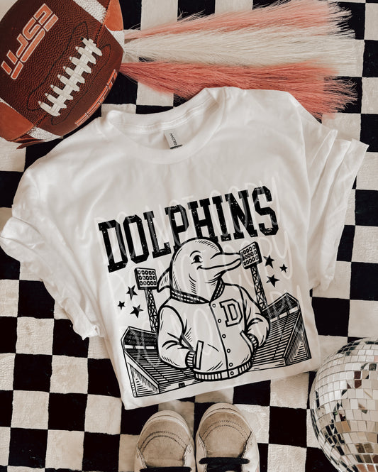 Dolphins Letterman Mascot DTF Transfer | Trendy School Spirit DTF Transfer | High Quality Image Transfers | Ready to Press | Instant Peel