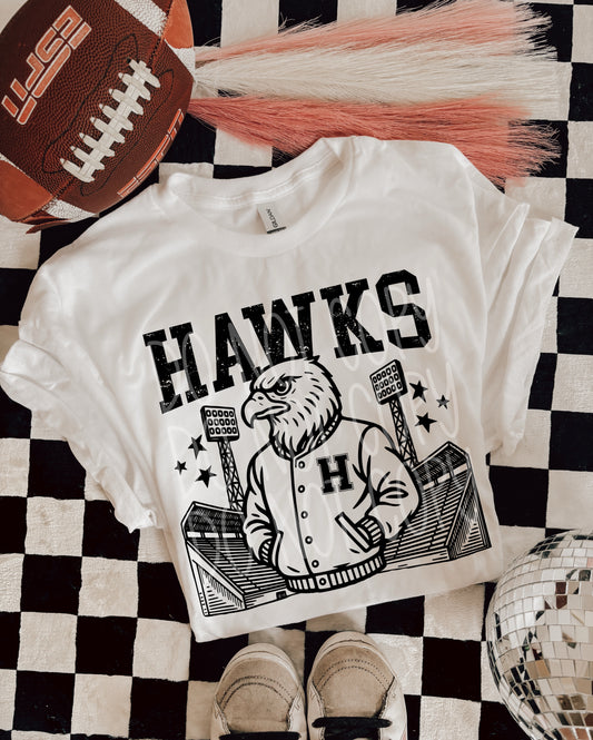 Hawks Letterman Mascot DTF Transfer | Trendy School Spirit DTF Transfer | High Quality Image Transfers | Ready to Press | Instant Peel