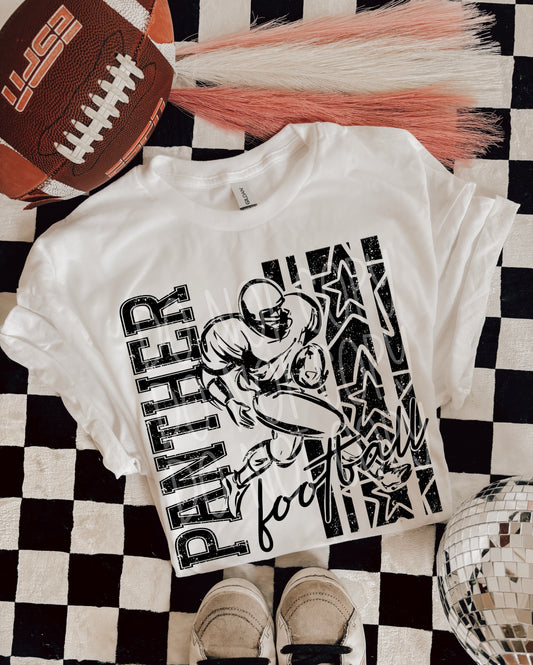 Panther Football DTF Transfer | Distressed Football Player Heat Transfer | Ready to Press Game Day Transfer