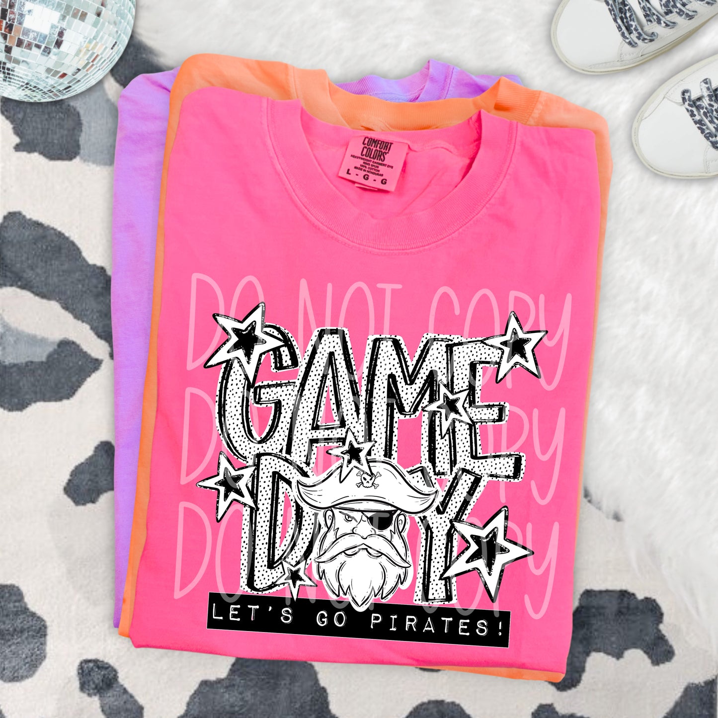 Game Day Pirates DTF Transfer | Pirate Mascot Heat Transfer | School Spirit Shirt Transfer | Black White Sports DTF