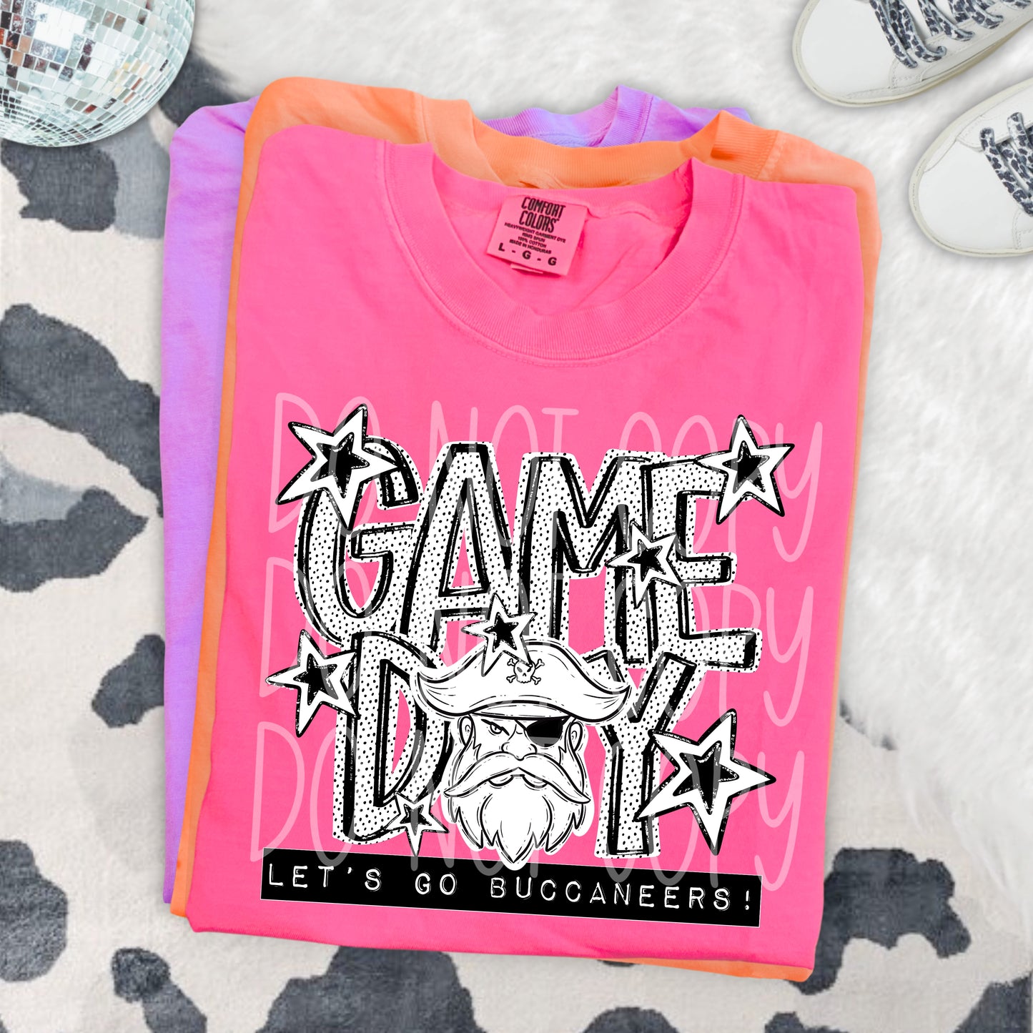 Game Day Buccaneers DTF Transfer | Buccaneer Mascot Heat Transfer | School Spirit Shirt Transfer | Black White Sports DTF